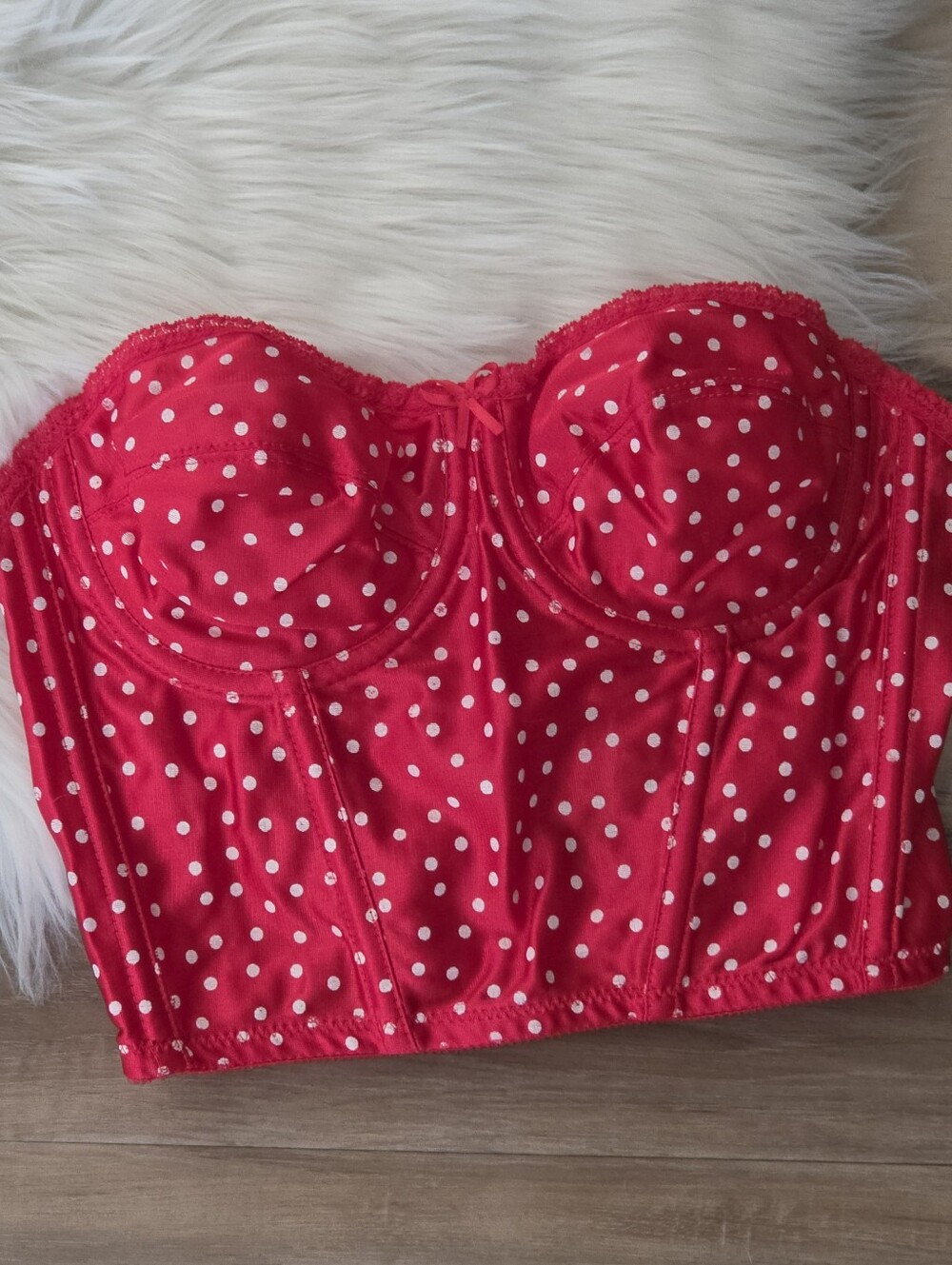 Vintage Vassarette Polka Dot Red Bustier Top - 34B